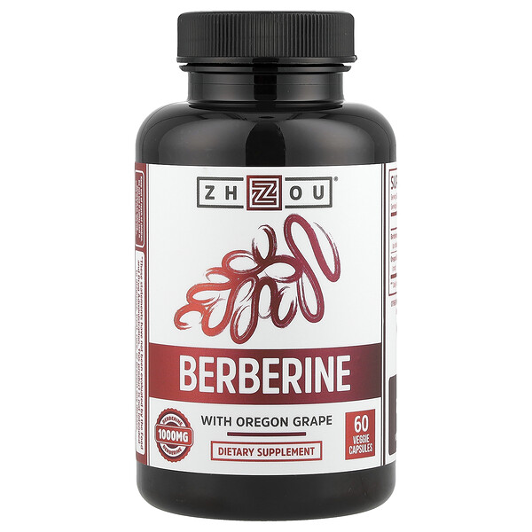 Berberine with Oregon Grape, 1,000 mg, 60 Veggie Capsules (Капсулы на растительной основе) (500 mg per Capsule) Zhou