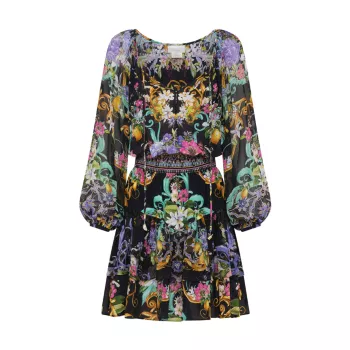 Мини-платье из шелкового блузона с цветочным принтом Camilla