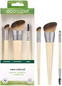 EcoTools New Natural Conceal, Enhance, & Sculpt Trio, Makeup Brushes For Foundation, Concealer, & Brows, Dense, Synthetic Bristles For Sculpting Face, Vegan & Cruelty-Free, 3 Piece Set EcoTools