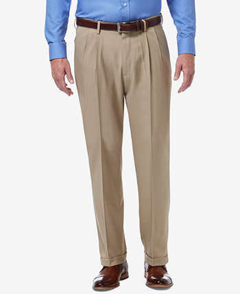 Мужские классические эластичные классические брюки премиум-класса с однотонными плиссировками HAGGAR
