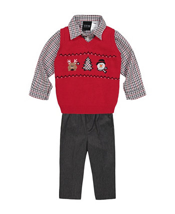 Baby Boys Holiday Sweater Vest, Shirt and Pant, 3 Piece Set TFW