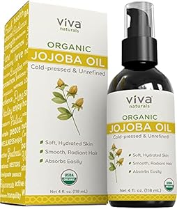 Viva Naturals Organic Jojoba Oil - 100% Pure Cold Pressed for Skin and Hair, USDA Certified Face Moisturizer, 4 fl. oz (Унции) Viva Naturals