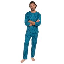 Leveret Мужская двухсекционная хлопковая пижама свободного покроя Dog Paw Blue Leveret