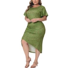 Plus Size Dress For Women Polka Dots Ruched Round Neck Short Sleeve Wedding Cocktail Bodycon Dress Agnes Orinda