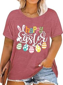 Plus Size Easter Day Shirt for Women Mama Bunny Eggs Happy Easter Printed T-Shirt Short Sleeve Graphic Tee Tops HRIUYI