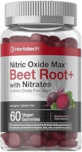 Horbäach Nitric Oxide Beet Root Gummies (Жевательные конфеты) | 60 Count | with Nitrates | Strawberry Flavor | Vegan, Non-GMO, Gluten Free Supplement Horbäach