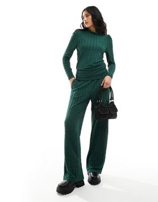 Широкие брюки Pieces в текстурном зеленом цвете - часть комплекта Pieces