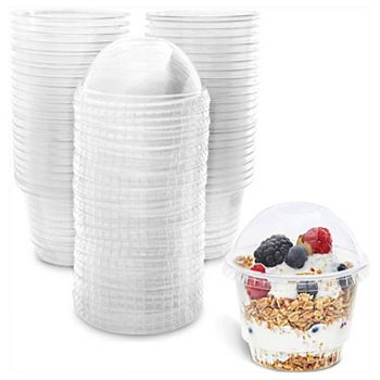 50 Pack Clear 8 oz Plastic Cups with Lids for Banana Pudding, Ice Cream Sundae, Parfait Juvale