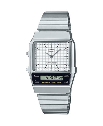 Мужские часы с серебристым браслетом из нержавеющей стали с белым циферблатом, 30,6 мм Casio
