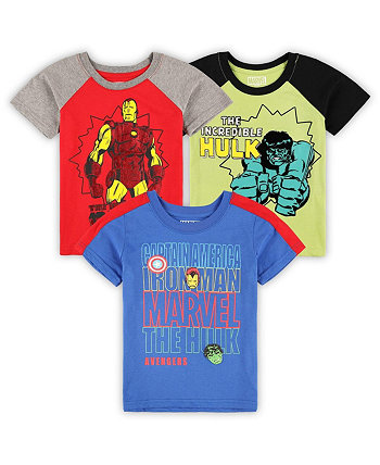 Набор из 3 футболок с рисунком «Мстители» для маленьких мальчиков и девочек, синий, красный и зеленый Children's Apparel Network