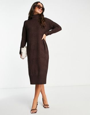 Шоколадно-коричневое трикотажное платье макси с рукавами в рубчик M Lounge M Lounge