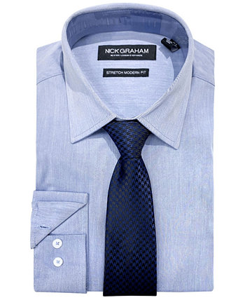Мужской облегающий комплект из рубашки и галстука из шамбре Nick Graham