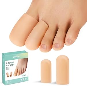 Welnove Gel Toe Cap and Protector - Silicone Toe Covers - Toe Cushions for Pain Relief, Missing or Ingrown Toenails, Corns, Calluses, Blisters - Infused Aloe Vera Extract (4 Large + 8 Medium, Clear) Welnove