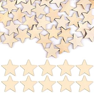 Framendino, 100 Pack Wood Stars Cutouts Unfinished Wooden Pieces Blank Slices for DIY Crafts Wedding Party 1 Inch Framendino