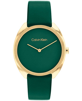 Женские кварцевые часы с зеленым кожаным ремешком 34 мм Calvin Klein