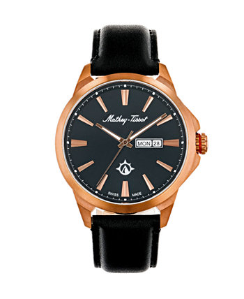 Мужские часы Field Scout Collection Классические черные часы с ремешком из натуральной кожи, 45 мм Mathey-Tissot