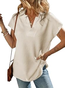 SHEWIN Women's Polo Shirts Casual Collared v Neck Short Sleeve T Shirt Tunic Tops Loose Fit Shewin