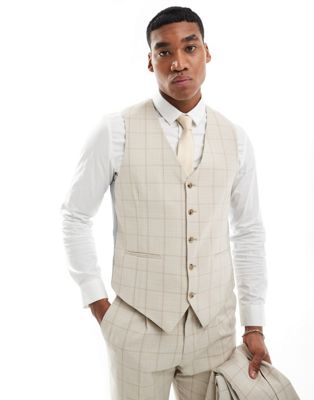 Shelby & Sons wainwright suit vest in stone with windowpane check Shelby & Sons