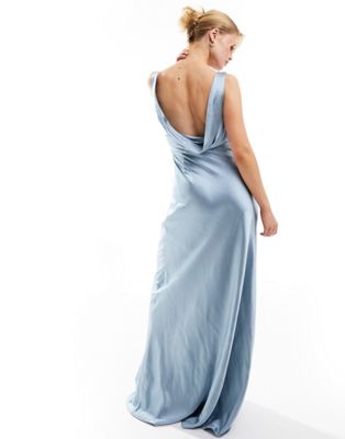 Six Stories Bridesmaids cowl back satin maxi dress in dusty blue Six Stories