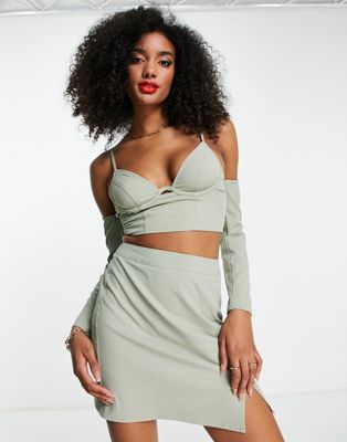 Extro & Vert structured crop with detachable sleeves in sage - part of a set Extro & Vert