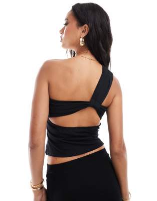 ASOS DESIGN one shoulder knotted back detail top in black ASOS DESIGN