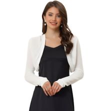 Casual Knit Cardigan For Women Long Sleeve Open Front Crop Bolero Shrug ALLEGRA K