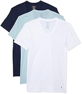 POLO RALPH LAUREN Classic Fit Undershirt w/Wicking 3-Pack V-Necks White/Surf Blue/Cruise Navy MD Polo Ralph Lauren