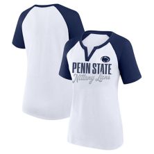 Women's Profile White/Navy Penn State Nittany Lions Plus Size Best Squad Shimmer Raglan Notch Neck T-Shirt Profile