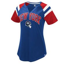 Women's Starter Royal/Red New York Giants Game On Notch Neck Raglan T-Shirt Starter