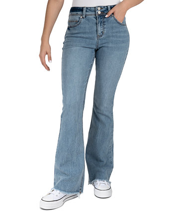 Juniors' High-Rise Double-Button Frayed-Hem Flare Jeans Indigo Rein