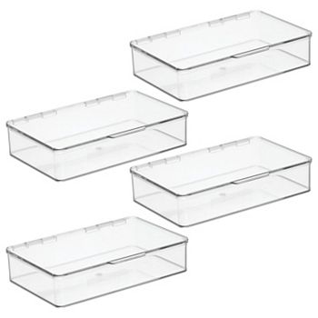 mDesign Plastic Bathroom Vanity Storage Organizer Box, Hinged Lid, 4 Pack MDesign