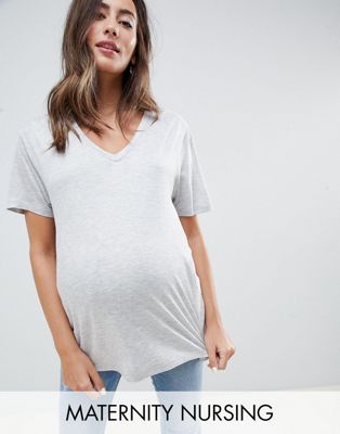 Серая меланжевая футболка с v-образным вырезом для беременных ASOS DESIGN Maternity ASOS Maternity - Nursing