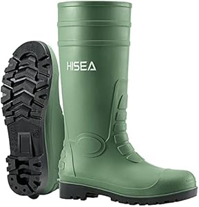 HISEA Men's Steel Toe Rain Boots PVC Rubber Boots, Waterproof Garden Fishing Outdoor Work Boots, Durable Slip Resistant Knee Boots for Agriculture and Industrial Working HISEA