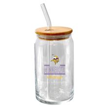 The Memory Company Minnesota Vikings 16oz. Classic Crew Beer Glass with Bamboo Lid The Memory Company