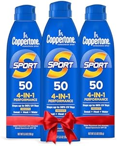 Coppertone Sport Sunscreen Spray SPF 50, Water Resistant Spray Sunscreen, Broad Spectrum SPF 50 Sunscreen, Bulk Sunscreen Pack, 5.5 Oz Bottle, Pack of 3 Coppertone