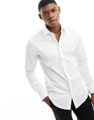 ONLY & SONS slim fit easy iron shirt in white Only & Sons