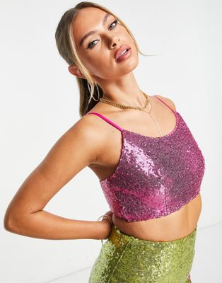 Collective the Label exclusive sequin crop top in hot pink - part of a set Collective The Label