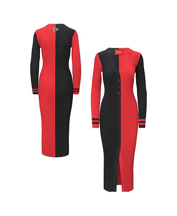 Women's Black, Red Atlanta Falcons Shoko Knit Button-Up Sweater Dress STAUD