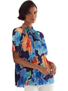 Блуза из жатого жоржета со складками и цветочным принтом Ralph Lauren