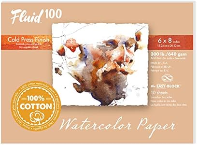 Speedball Art Products, 821208, Fluid 100 100% Cotton Artist Watercolor Paper, 6 x 8 inch Block, 300 lb Cold Press Speedball