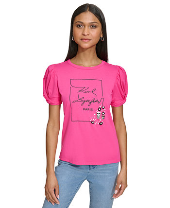 Женская футболка с объемными рукавами и украшенным логотипом Karl Lagerfeld Paris