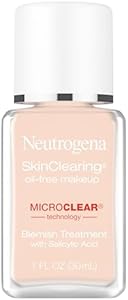 Neutrogena SkinClearing Oil-Free Acne and Blemish Fighting Liquid Foundation with Salicylic Acid Acne Medicine, Shine Controlling, for Acne Prone Skin, 10 Classic Ivory, 1 fl. oz Neutrogena