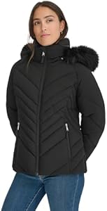 Tommy Hilfiger Women's Faux Fur Trimmed Short Puffer Tommy Hilfiger