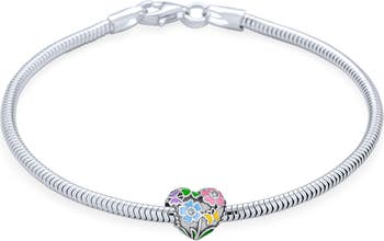 Серебряный браслет с цветочным букетом в форме сердца и бусинами Bling Jewelry