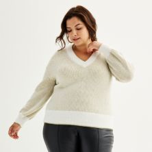 Большие размеры Nine West Блестящий пуловер с v-образным вырезом Свитер Nine West