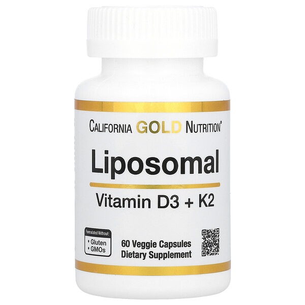 Липосомальный Витамин K2 + D3 - 60 растительных капсул - California Gold Nutrition California Gold Nutrition