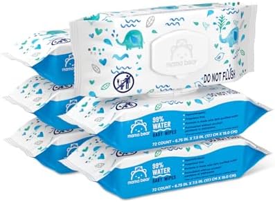 Amazon Brand - Mama Bear 99% Water Based Baby Wipes, Hypoallergenic for Sensitive Skin, Fragrance Free, 432 Count (6 Packs of 72) Mama Bear