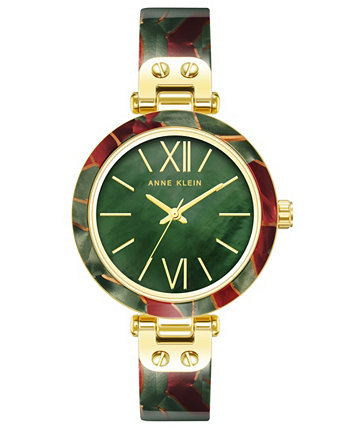 Женские кварцевые часы с тремя стрелками из зеленой и бордовой смолы с золотистыми акцентами из сплава, 34 мм Anne Klein