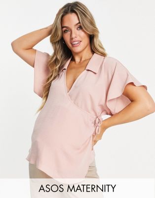Розовая блузка с запахом и воротником ASOS DESIGN Maternity ASOS Maternity