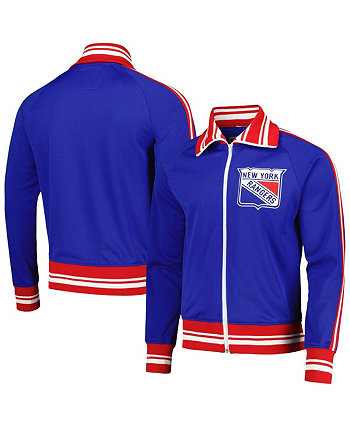 Мужская синяя рваная куртка New York Rangers 1977/78 с молнией во всю длину и реглан для разминки Mitchell & Ness
